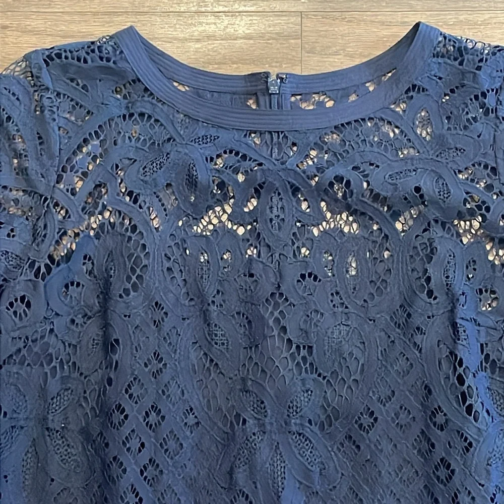 LOFT Petite Navy Lace Dress - Size 0P - Picture 3 of 9